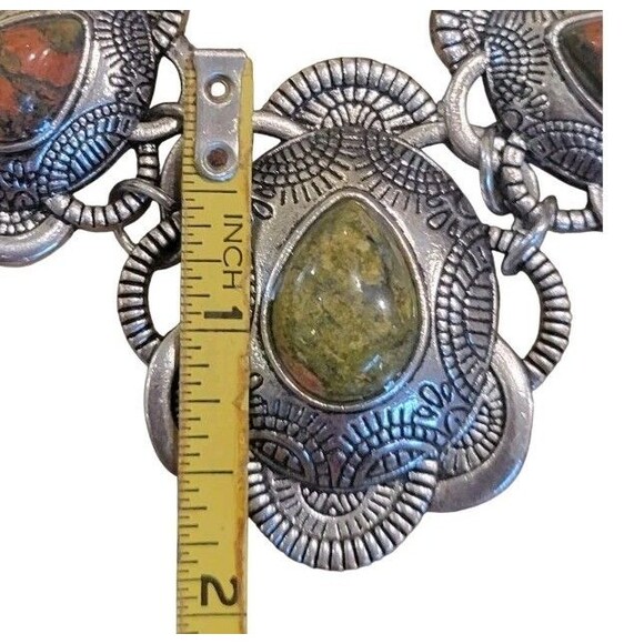 Unakite Tear Drop Stone Southwestern Medallion Stainless  Necklace  Statement - Picture 6 of 8